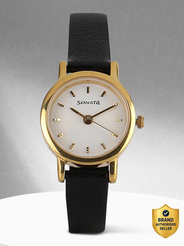 SONATA NP8976YL02W Sonata Quartz White Dial Black Leather Strap Analog Watch  - For Women