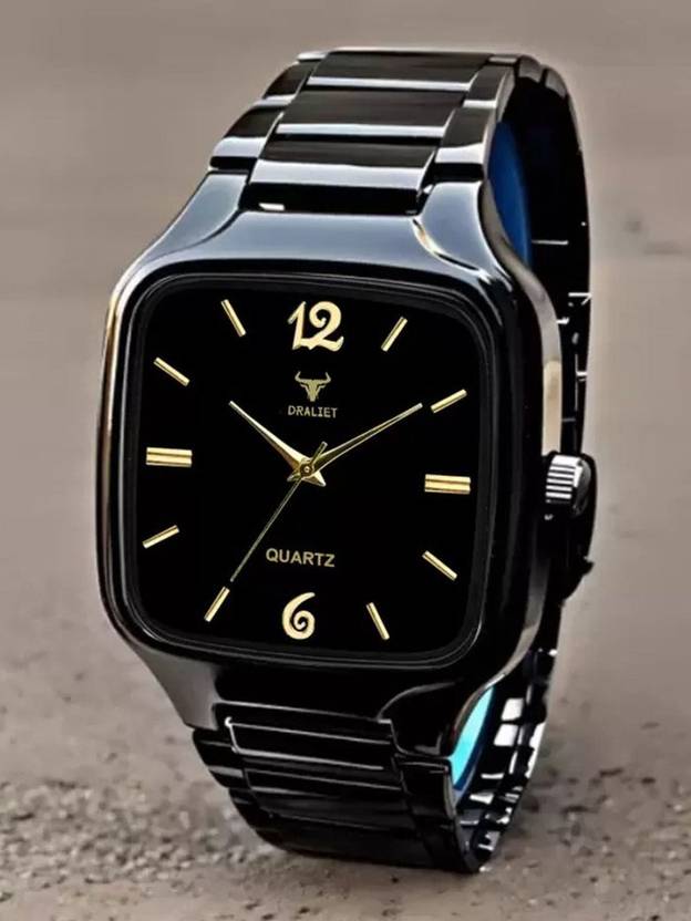 DRALIET Elegant Series Square Quartz For /Boys Analog Watch  - For Men LD-BK058-BLACK Silicone Strap