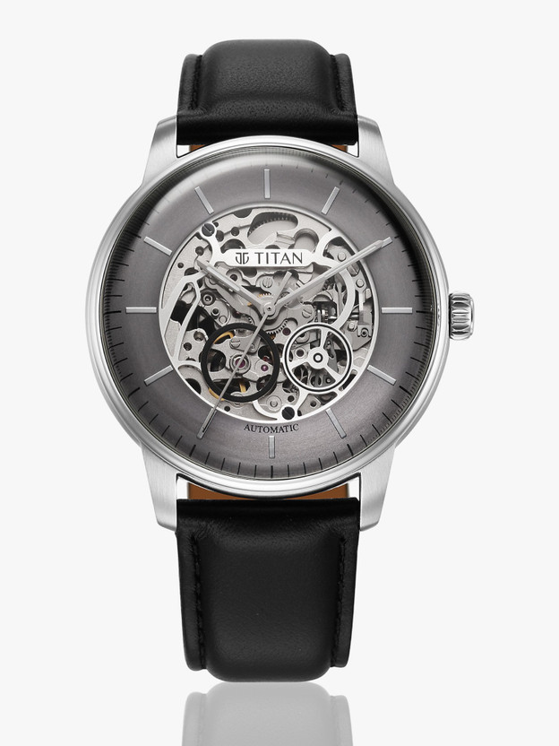 Titan Mechanical Automatic Titan Automatic Grey Dial Black Leather Strap Analog Watch  - For Men