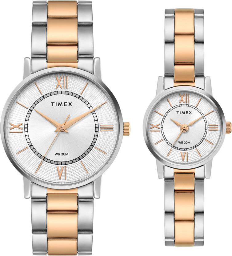 TIMEX Round 35mm Silver Dial Analog Watch  - For Couple