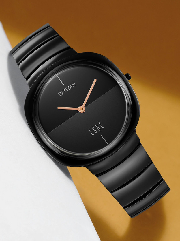 Titan Titan Edge Squircle Black Dial Black Ceramic Strap Unisex Analog Watch  - For Men & Women