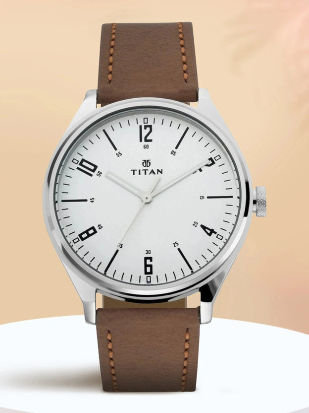 Titan 1802SL01 Titan Workwear Urban Edge White Dial Brown LeatherStrap Analog Watch  - For Men
