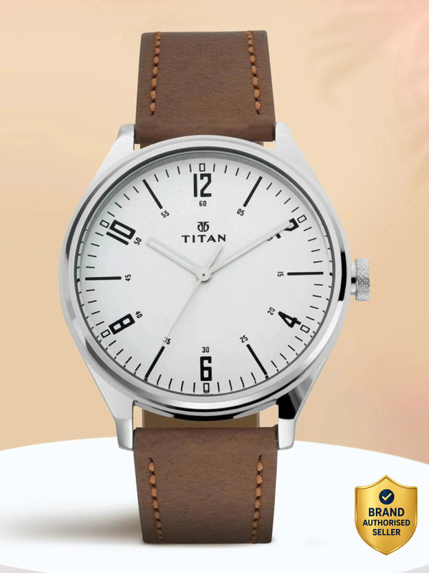 Titan 1802SL01 Titan Workwear Urban Edge White Dial Brown LeatherStrap Analog Watch  - For Men