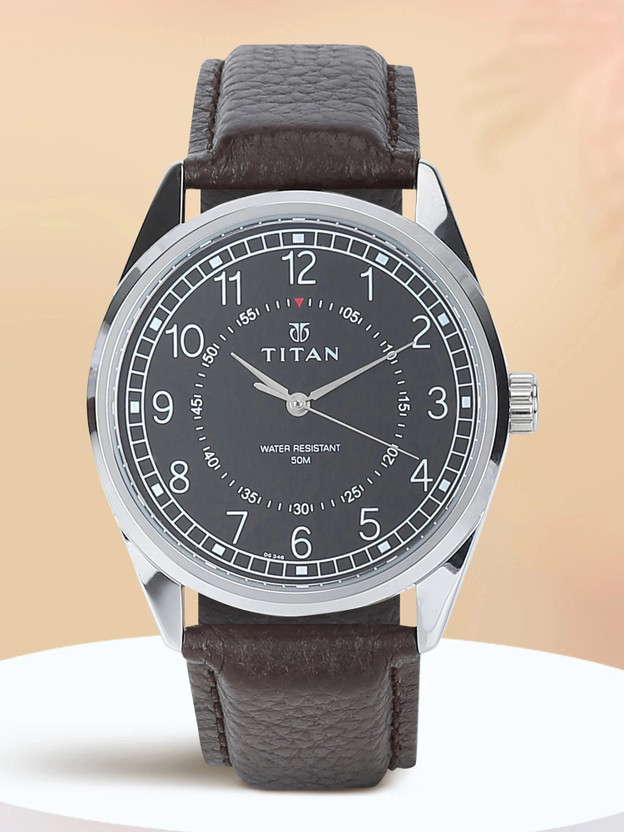 Titan Titan Workwear Black Dial Brown LeatherStrap Analog Watch  - For Men