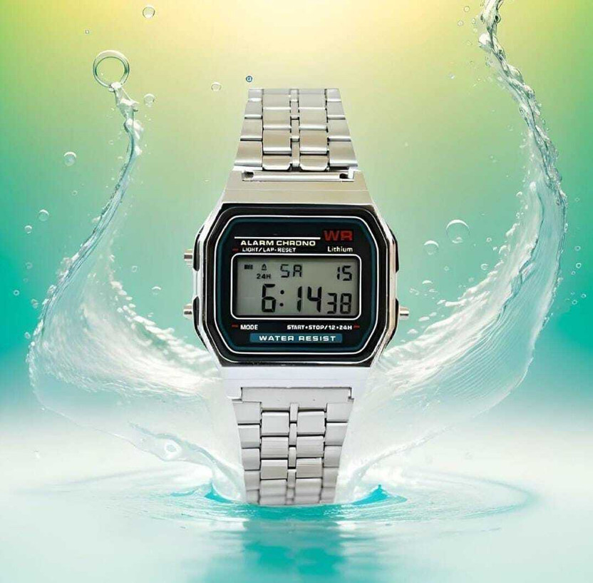 genzzz Black Dial Silver Stainless Steel Band Digital Watch - For Men & Women Black Dial Silver Stainless Steel Watch Digital Watch  - For Men & Women