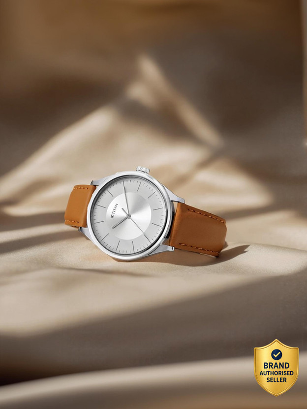 Titan NP1802SL07 Titan Workwear White & Silver Dial Brown LeatherStrap Analog Watch  - For Men