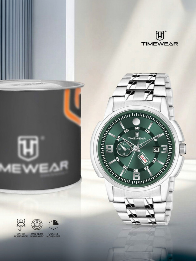 TIMEWEAR 336GDTG Green Dial Day Date Functioning Stainless Steel Chain Analog Watch  - For Men