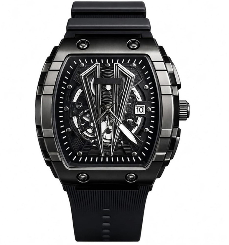 Fanish fashion Men's Square Analog Watch | Skeleton Printed Dial | Quartz Movement | Casual Latest New 2026 Classic Style Men's Watch Quartz Silicone Strap Watch Analog Watch  - For Men