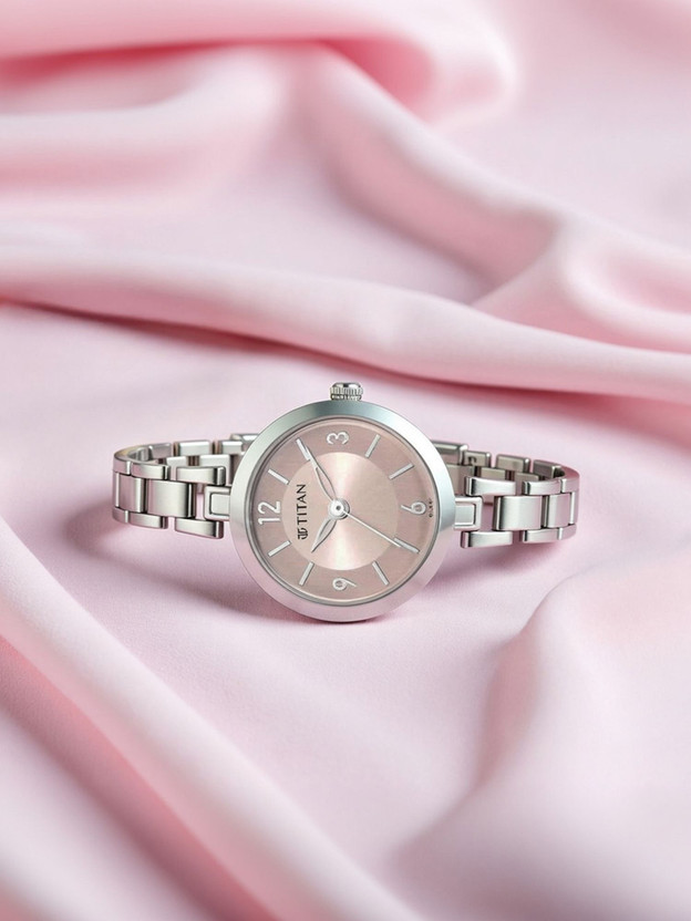 Titan NP2598SM06 Titan Lagan Quartz Pink Dial Silver Metal Strap Analog Watch  - For Women