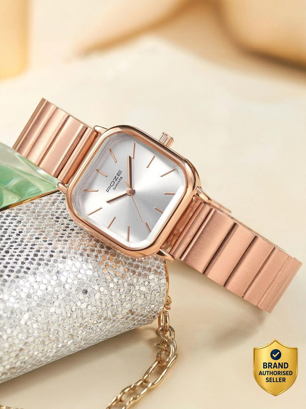 SONATA Poze Silver Dial Rose Gold Strap Analog Watch  - For Women