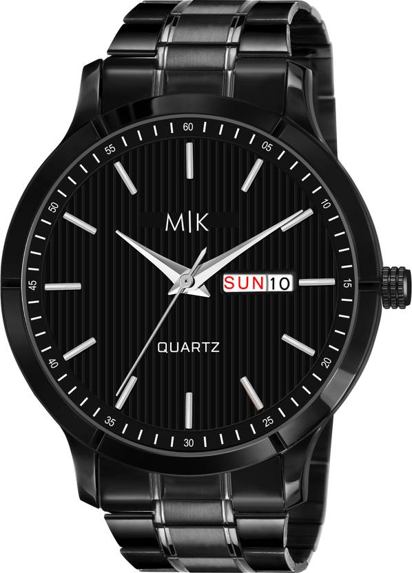 MORRIS KLEIN MK-8023 PREMIUM BLACK PLATED DAY & DATE FUNCTIONING Analog ...