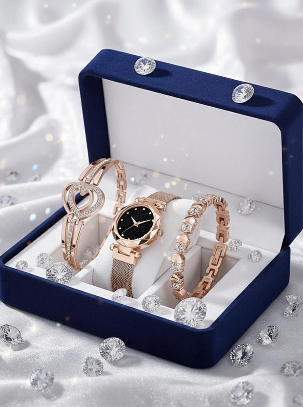 BRAIN BRAIN NEW DIMOND DIAL MAGNET STRAP WITH ROSEGOLD TWO BRACLERT COMBO SET FOR WOMEN Analog Watch  - For Girls - Flipkart Deal