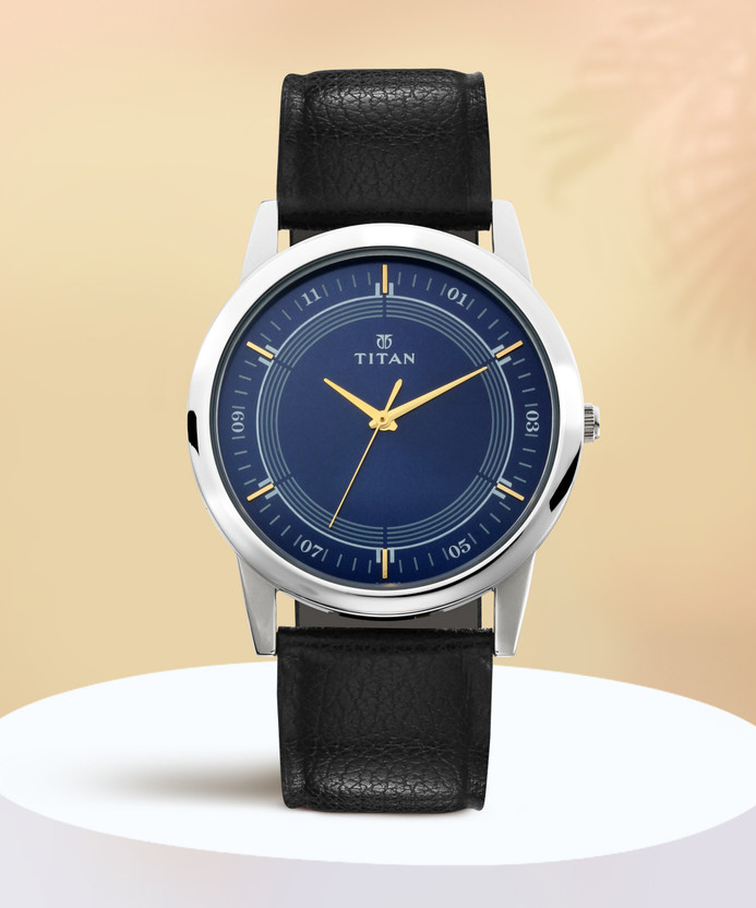 Titan NP1773SL01 Titan Quartz Blue Dial Black Leather Strap Analog Watch  - For Men