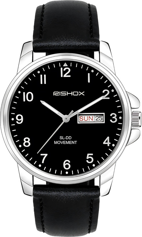 RISHOXX Classic White Dial Analog Watch: Brown Leather Strap, Day & Date, Quartz New Track Number Dial, Day & Date, Black Leather Strap Analog Watch Analog Watch  - For Men