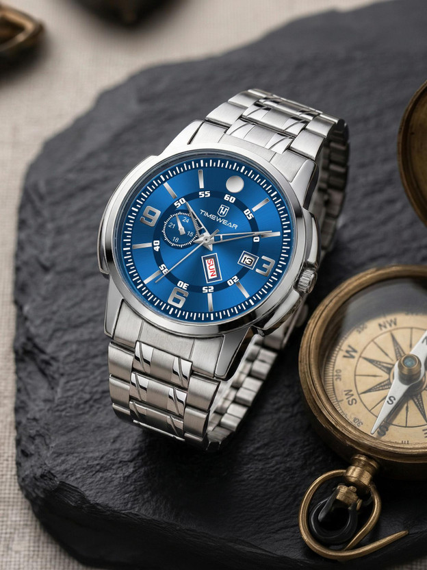 TIMEWEAR 340BDTG Blue Dial Day Date Functioning Stainless Steel Chain Analog Watch  - For Men