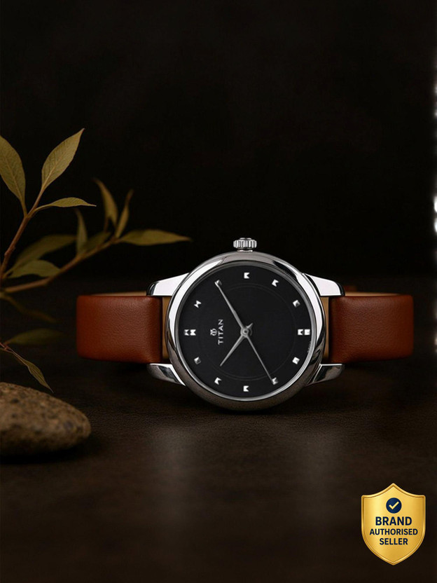 Titan NP2481SL07 Titan Workwear Minimalist Black Dial Brown LeatherStrap Analog Watch  - For Women