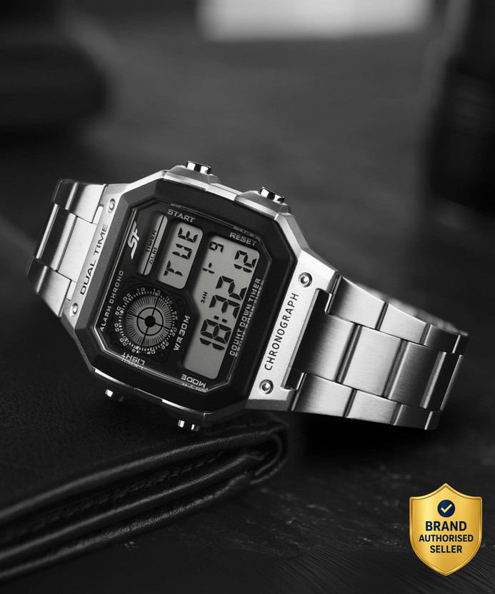 SONATA Metal Digital Black Dial Silver Stainless Steel Strap Unisex Digital Watch  - For Men & Women