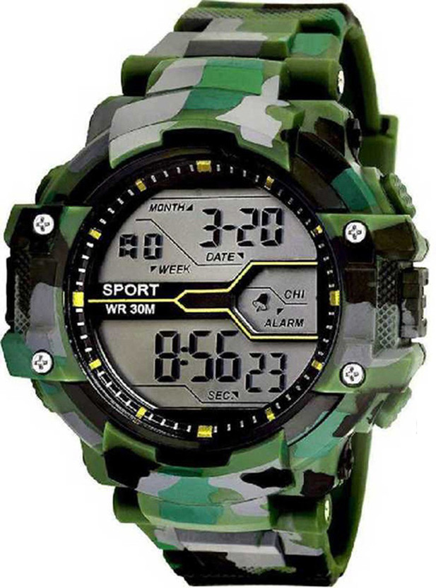 TERIZLA WATCH Sport Green Army MultiFunction Working Digital Durable Silicone Green Strap Digital Watch  - For Boys & Girls