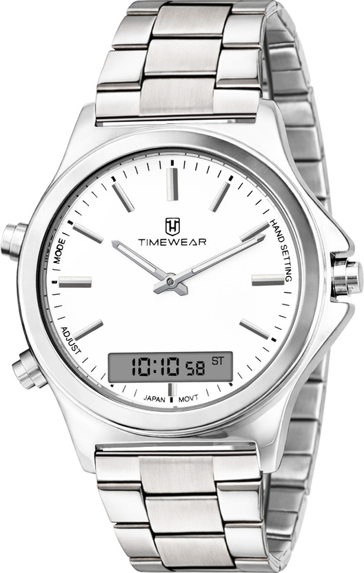 TIMEWEAR 332DACH TIMEWEAR Dualtime White Dial Stainless Steel Chain Quartz Analog-Digital Watch  - For Men