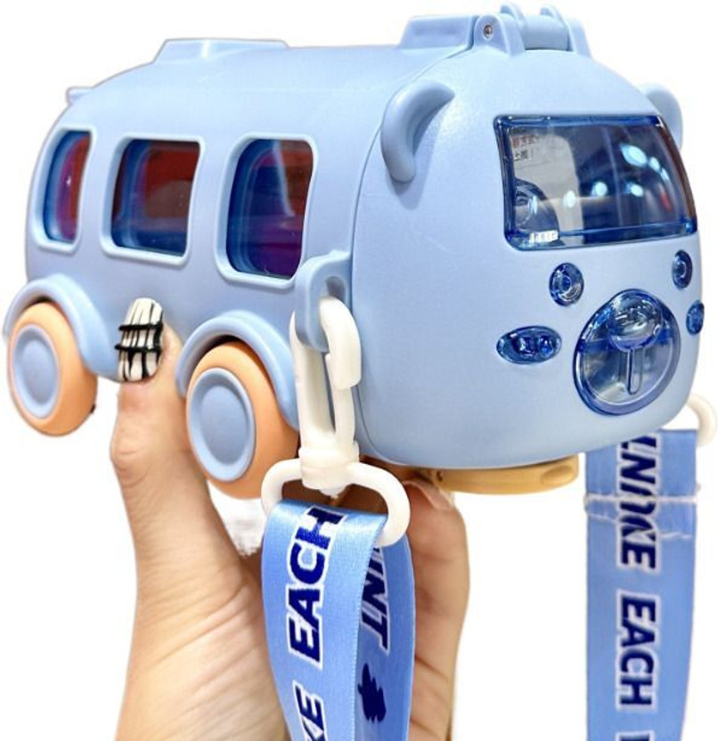 MHAX Plastic square Car Water Bottle With Straw and Rope Carrying Strap for Kids 500 ml Water Bottle(Set of 1, Blue)