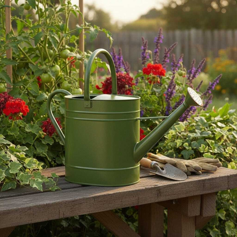 indocrafted Premium Metal Gardening Watering Can 5 Litre Olive Green 5 L Water Cane(Green, Pack of 1)