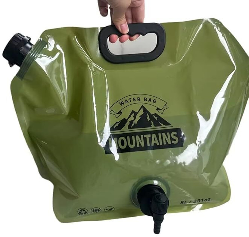 JiyanEcommerce Mountains Foldable Water Bag with Spigot, 8L, Green Hydration Pack