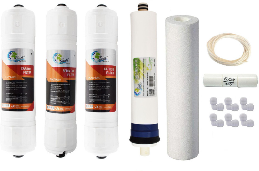 Earth Ro System Earthrosystem 1 Year RO service Kit,earth80 gpd membrane with Inline set Solid Filter Cartridge(0.001, Pack of 13)