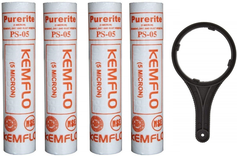 GE FILTRATION Spun Filter Candle 10inch ,Outer Filter,Catridge,Compatible with all domestic water purifiers pack of 4pcs with wrench Solid Filter Cartridge(0.005, Pack of 5)