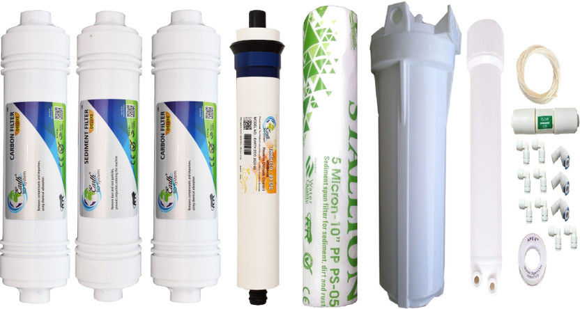 Earth Ro System Earth Jacco Filter Carbon and Sediment Filter set,EARTH ECO 80GPD Membrane,MH,Pre filter,PP Spun/candel,FR,PIPE and acccessory Ro service kit,Premium Quality Useful For All type Domestic Water purifier Solid Filter Cartridge(0.05, Pack of 21)