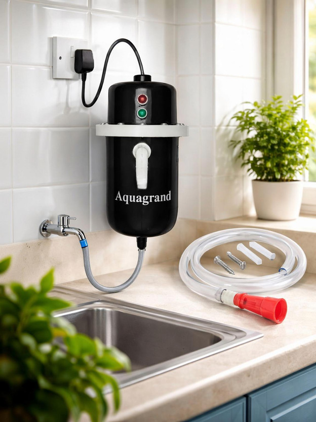 Aquagrand Portable Water Geyser for Kitchen,Bathroom,Office,Restaurant 1 L Instant Water Geyser(Black)