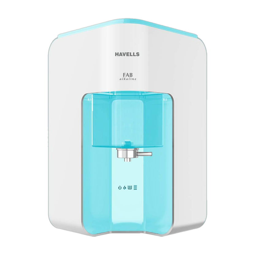 HAVELLS Fab Alkaline 7 L RO + UV + Alkaline Water Purifier Suitable for all - Borewell, Tanker, Municipality Water (White & Blue)
