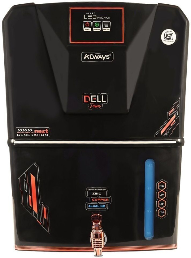 Always Dellpure Plus ISI Mark Ro+ Alkaline+Zinc copper+Uv+UF+TDS With LED INDICATOR 14 L RO Water Purifier(Black)