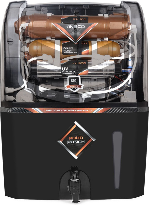 Kinsco Aqua Punch 15 L RO + UV + UF + Copper + TDS Control Water Purifier with Prefilter(Black)