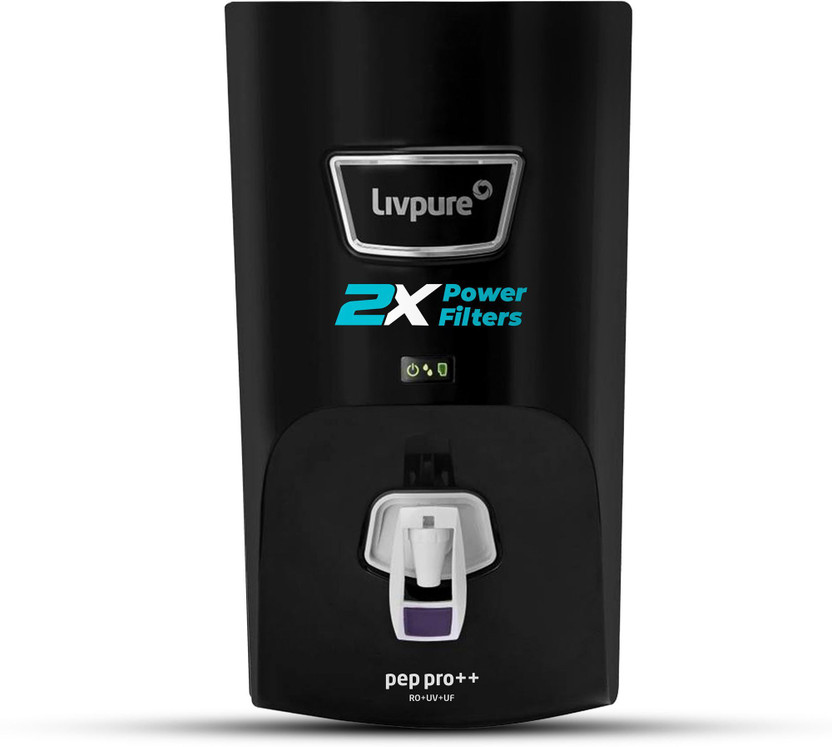 LIVPURE LIV-PEP-PRO-PLUS+ 2X Power Filter | No Filter Cost for 2 Year | 7 L RO + UV + UF Water Purifier(Black)