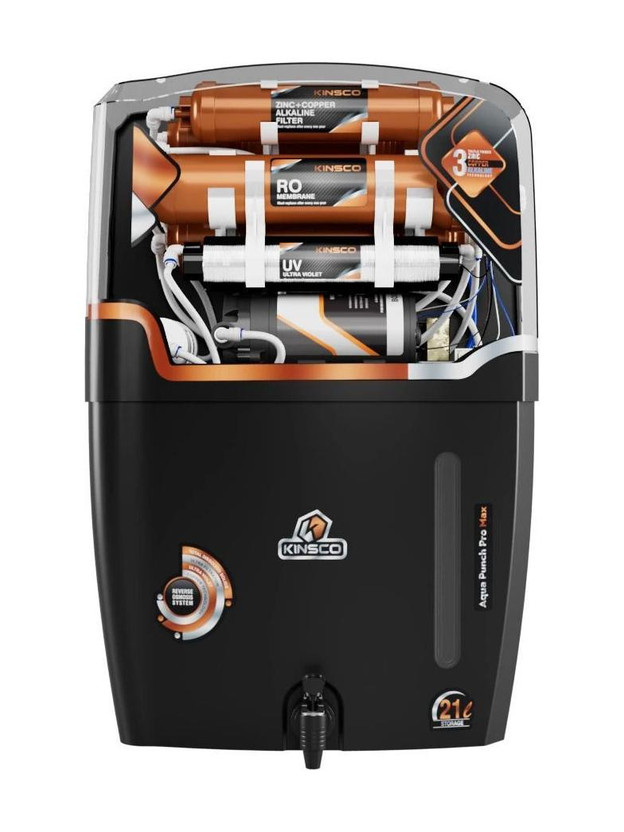 Kinsco Aqua Punch Pro Max 21 L With ISI Mark Ro+Uv+Uf+Tds Adjuster 21 L RO + UV + UF + Copper + Alkaline + TDS Control Water Purifier(Black)