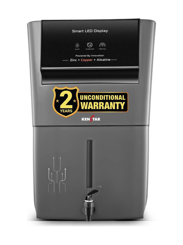 Kenstar Pureza 8 L RO + UV + UF + Copper + Alkaline + Minerals Water Purifier Needs no service for 2 years(Grey)