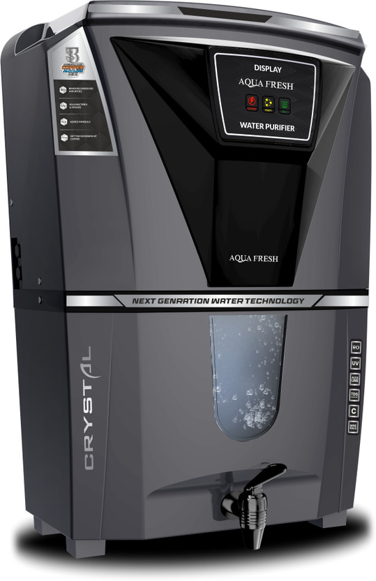 Aqua Fresh CRYSTAL BLK COPPER+RO+UV+UF+MIN+TDS AUTOMATIC ELECTRICAL BOREWELL WATER PURIFIER 12 L RO + UV + UF + TDS + Mineral Water Purifier(Black, Grey)