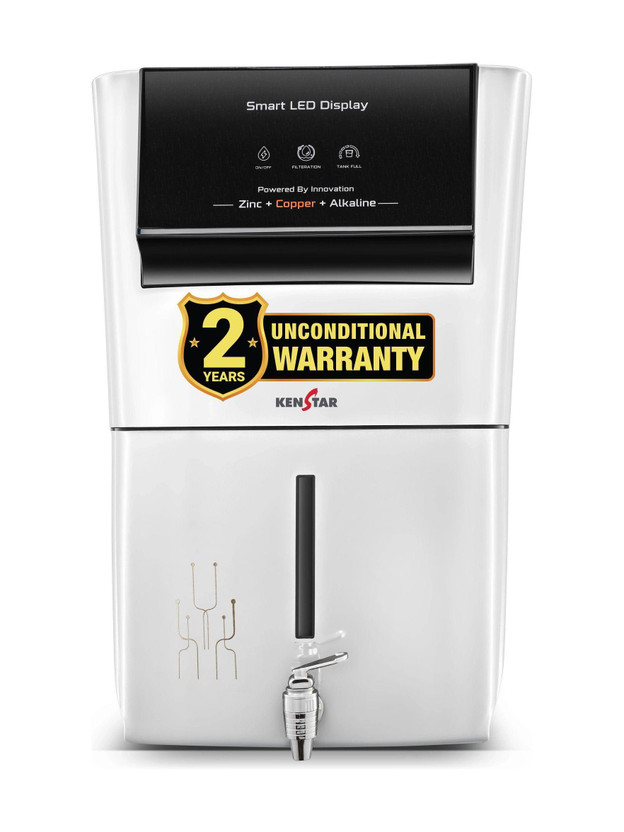 Kenstar White Pureza. 8 L RO + UV + UF + Copper + Alkaline + Minerals Water Purifier Needs no service for 2 years(White)