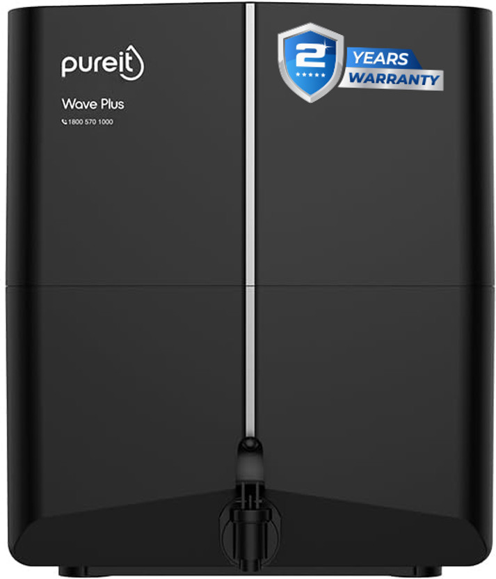 Pureit Wave Plus 7 L RO + UV + Minerals Water Purifier | No Service Cost on Filters for 2 Years | Mineral Enriched Water | High Speed Purification | Advanced UV Protection | Smartsense Indicators | Includes Handheld TDS meter | Suitable for all - Borewell, Tanker, Municipality Water(Black)