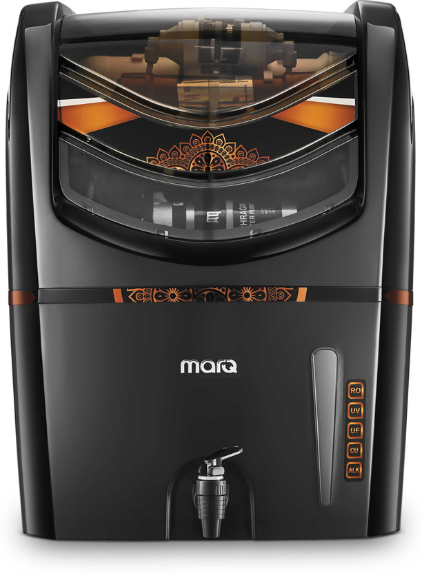 MarQ by Flipkart with Pre filter and BIS Certified 15 L RO + UV + UF + TDS Control + UV in Tank + Copper Water Purifier(Black)