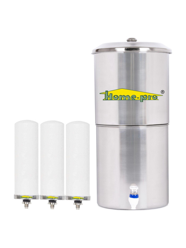 Home-pro Stainless Steel Water Filter | Non Electric | Long Ceramic Candle 3 | 24 L Gravity Based Water Purifier(Silver)