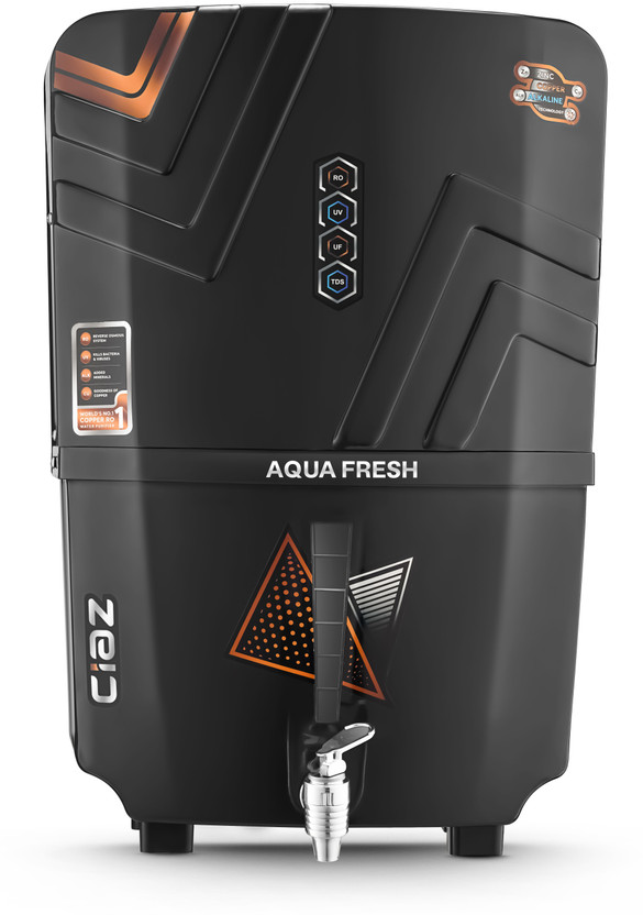 Aqua Fresh Full Black Benza 12 L RO + UV + UF + TDS + ALK + Copper Water Purifier(Black)