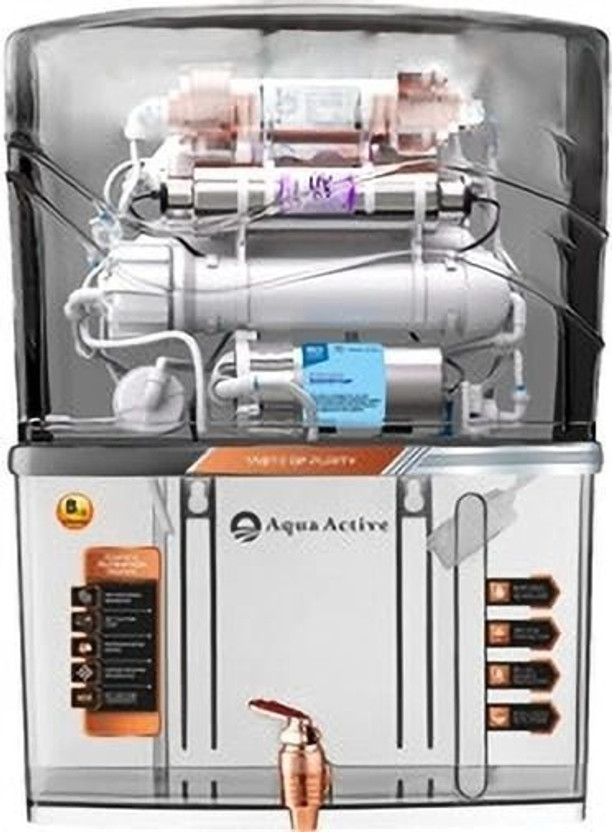 AquaActive ROUVCUZN 10 L UV + UF + Minerals + Copper Water Purifier(black transparent)