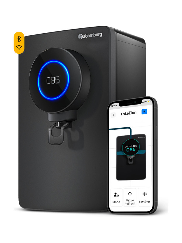 Atomberg Intellon 8 L RO + UV + UF + Alkaline Water Purifier India's 1st Adaptive 4 Modes TDS-Based Filtration Smart IoT 7 Stages Retains Minerals & Improves Health 2 Year Warranty Zero Cost for 2 Years No AMC(Black)
