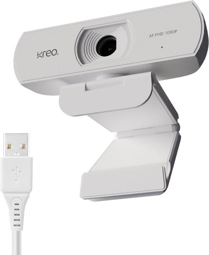 Kreo Owl 2 MP HD  Webcam with Built-In Microphone USB Connectivity(White)