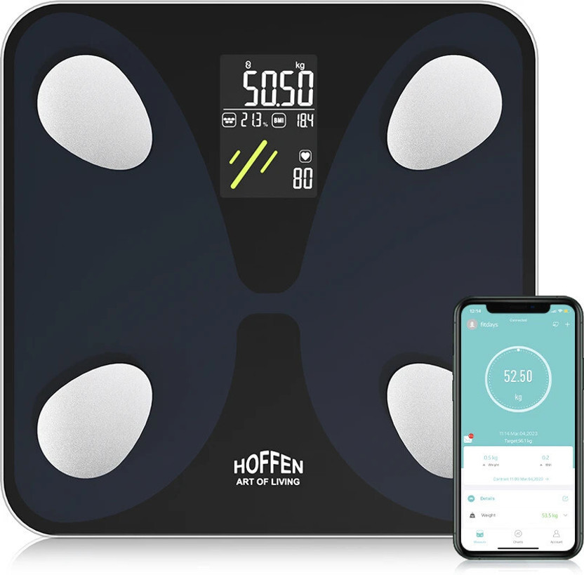 HOFFEN HOFFEN (India) Smart Bluetooth BMI Digital Electronic Weight Machine For Human Body Weighing Scale(Black) - Flipkart Deal