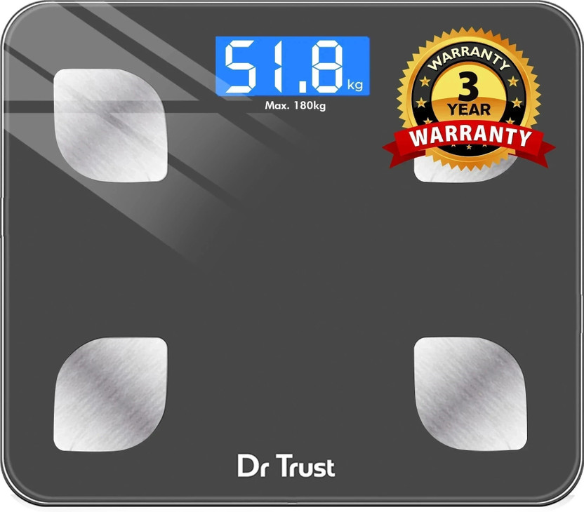 Dr Trust (USA) Model-505 Bluetooth Digital Smart Fitness Body Fat Composition Analyzer BMI Weight Machine For Human USB Electronic Rechargeable Weighing Scale(Grey)