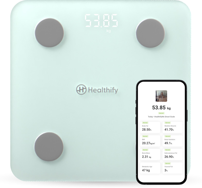 Healthifyme Smart Scale | Track 21+ Key Body Metrics | Data Driven Smart Weight Loss Scale Weighing Scale(Green)