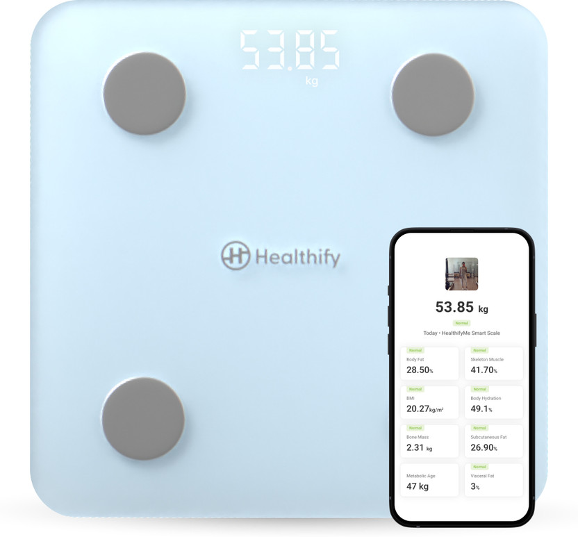 Healthifyme Smart Scale | Track 21+ Key Body Metrics | Data Driven Smart Weight Loss Scale Weighing Scale(Blue)