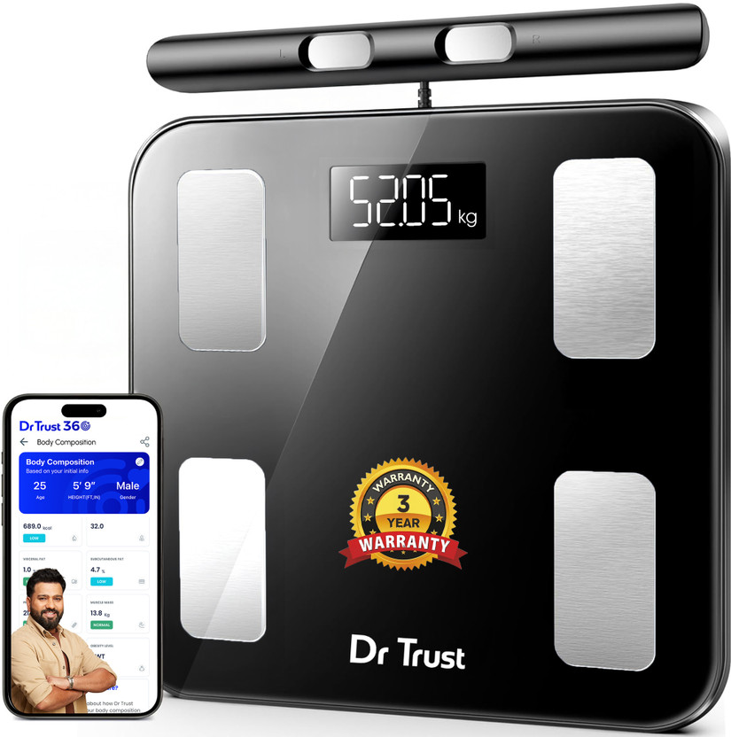 Dr Trust USA Digital Smart Scale Weight Machine BMI Body Fat Analyzer 29 Body Parameters Weighing Scale(Black)